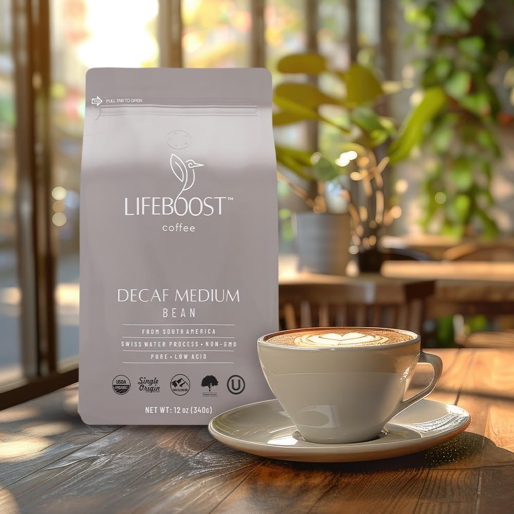 LIFEBOOST decaf coffee whole beans sun-dried for premium aroma