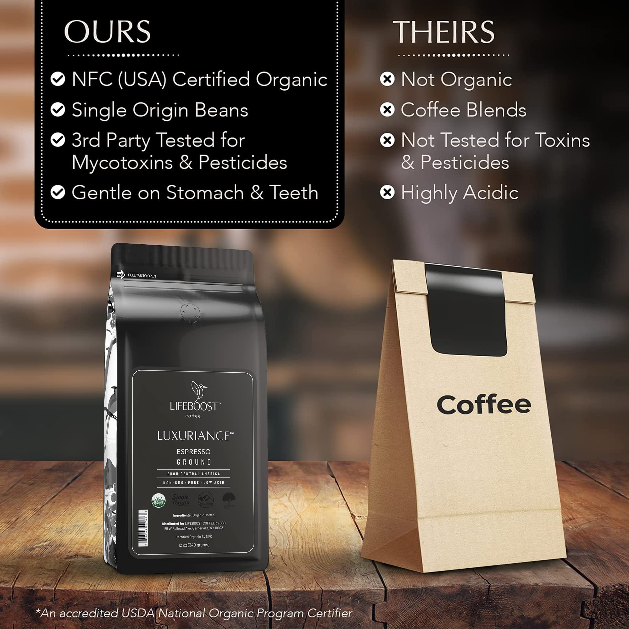 Lifeboost Espresso Ground Coffee ground closeup with rich aroma potential