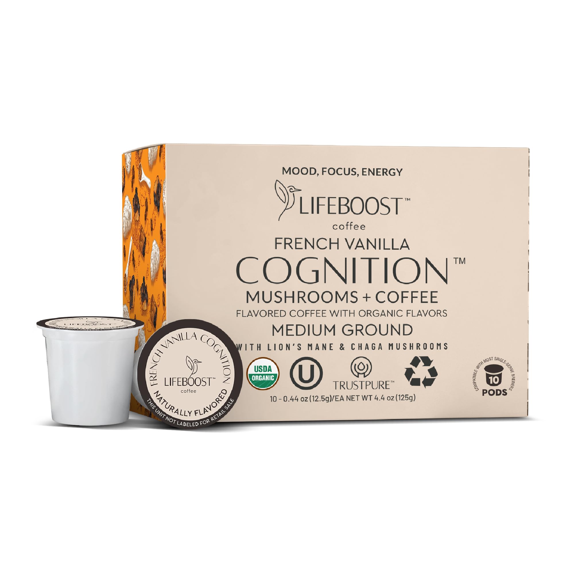 Lifeboost Cognition Pod brews a smooth, low-acid cup for focus.
