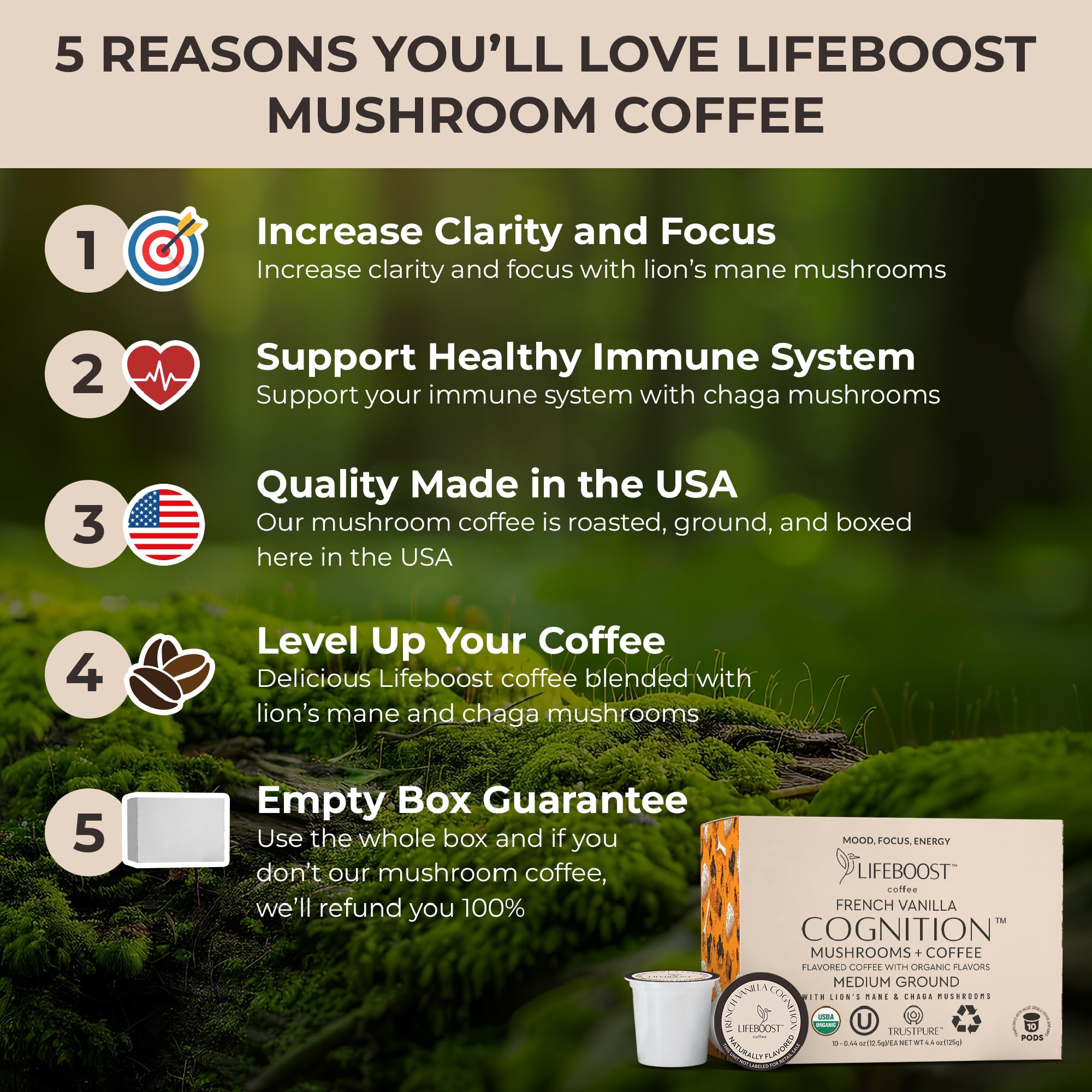 Close-up of Lifeboost Cognition Pod with French Vanilla aroma.