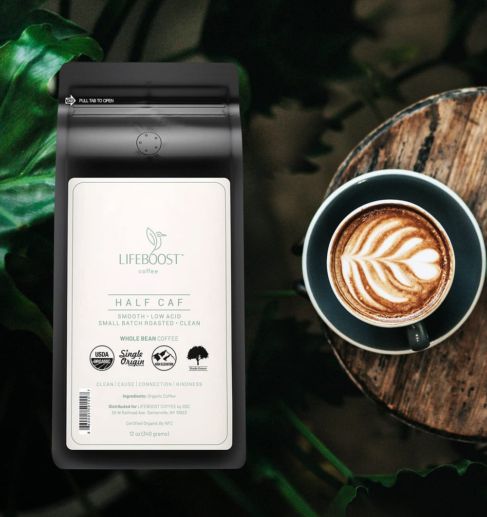 LIFEBOOST Lifeboost half caff aroma highlighting rich chocolate and caramel notes.