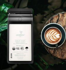 LIFEBOOST Lifeboost half caff aroma highlighting rich chocolate and caramel notes.