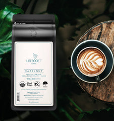 Lifeboost hazelnut aroma close-up highlighting toasted notes for inviting mornings.