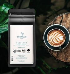Lifeboost Hazelnut Ground Coffee pour rich aroma ready to brew