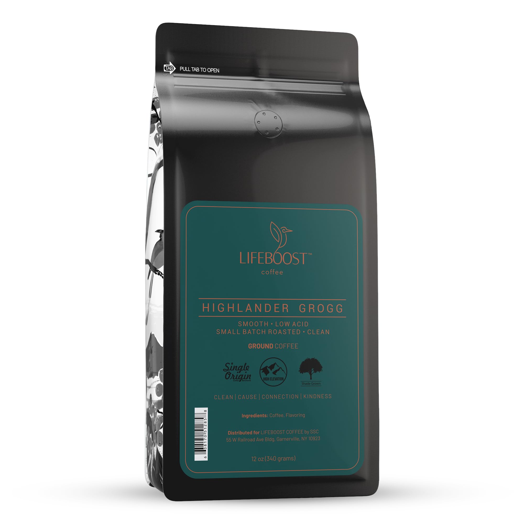 LifeBoost Highlander Grogg coffee pack with rich aroma for a smooth morning ritual.