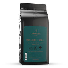 LifeBoost Highlander Grogg coffee pack with rich aroma for a smooth morning ritual.