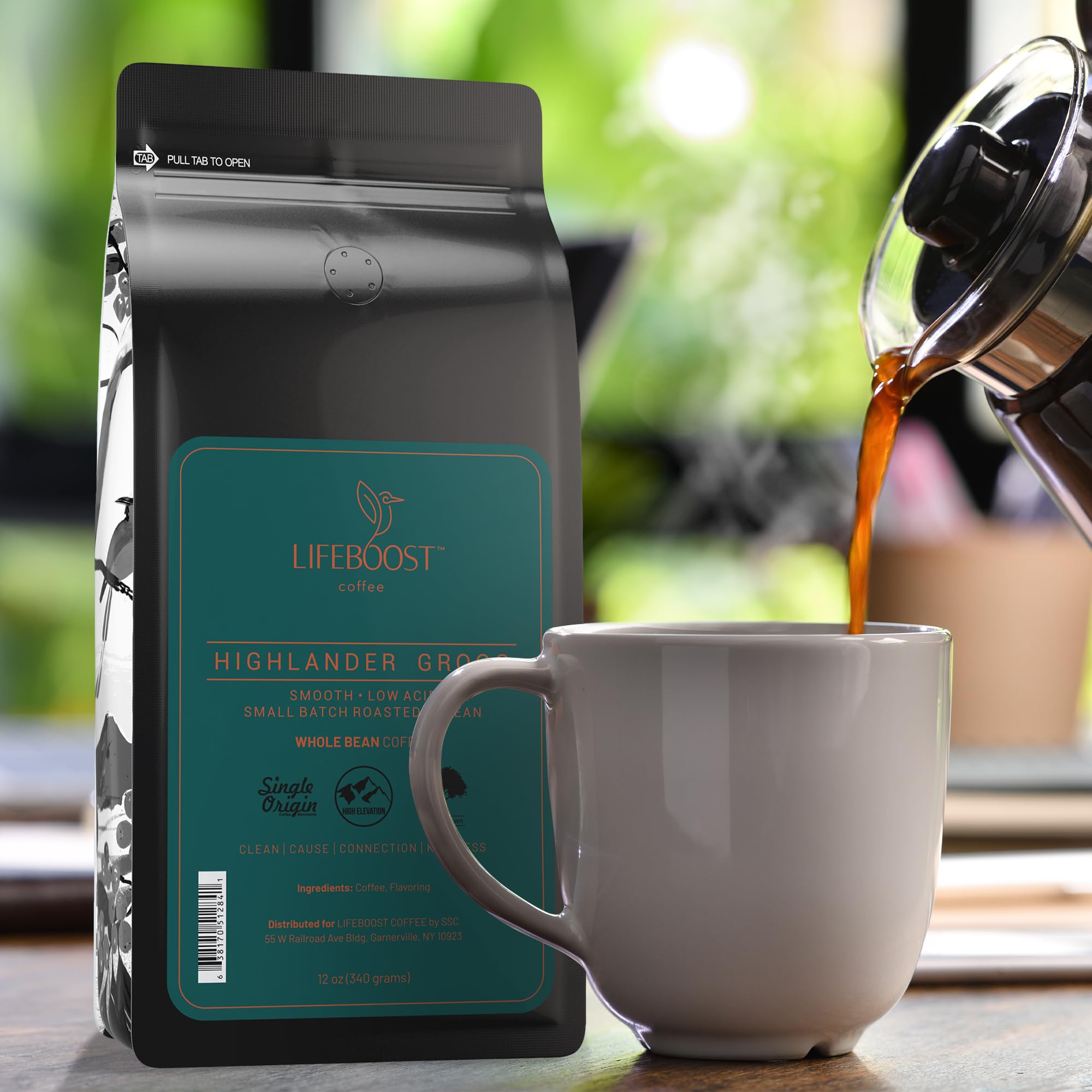 12-ounce Lifeboost Highlander Grogg bag ready for home grinding.
