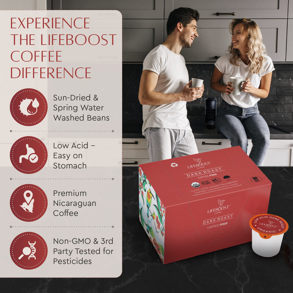 Lifeboost K-Cup box front showing organic certification and details
