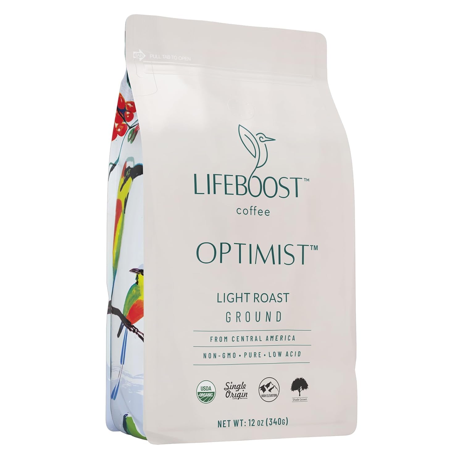 Lifeboost light roast ground coffee aroma with a smooth, low-acid profile.