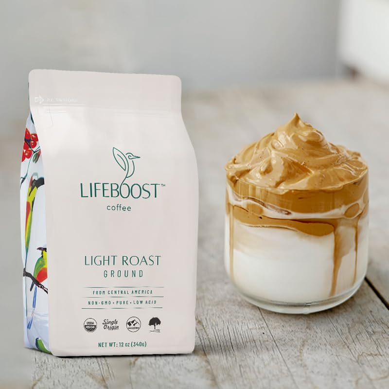 Brewing Lifeboost light roast ground coffee yields a bright cup.