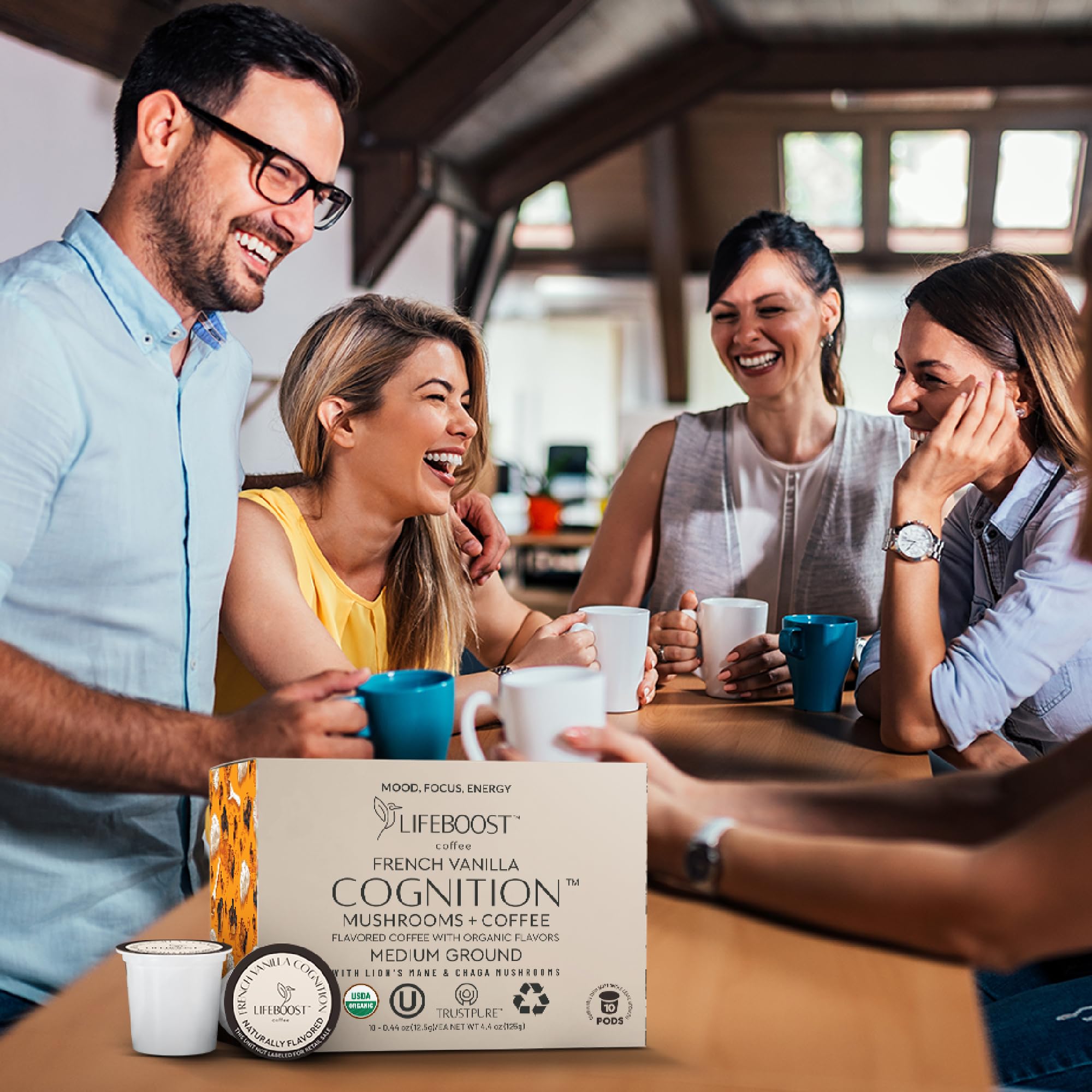 Low-acid organic Lifeboost coffee pod gentle on digestion.