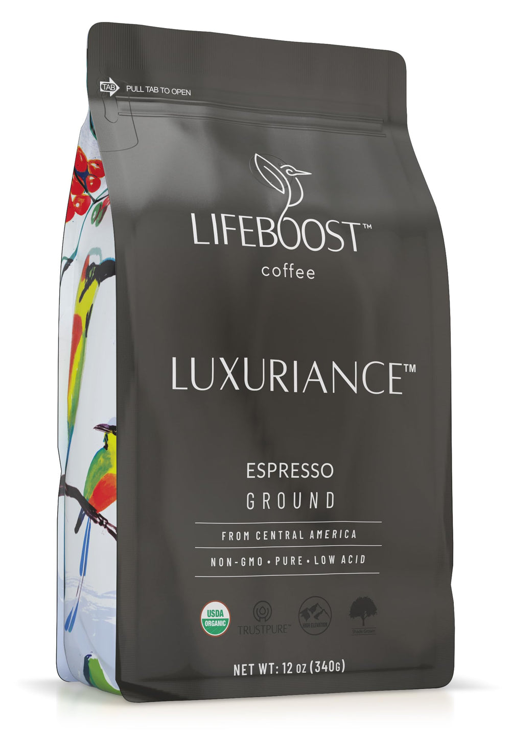 Lifeboost Organic Espresso Ground Coffee bag ready for a rich morning brew.