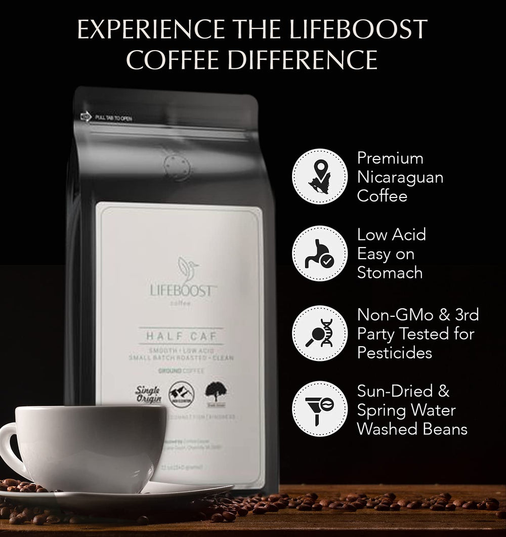 Shade-grown, bird-friendly Lifeboost beans for a smoother cup.