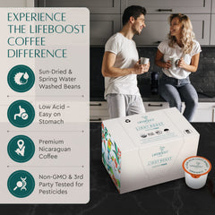 LIFEBOOST single-origin organic pods highlighting purity and top notes.