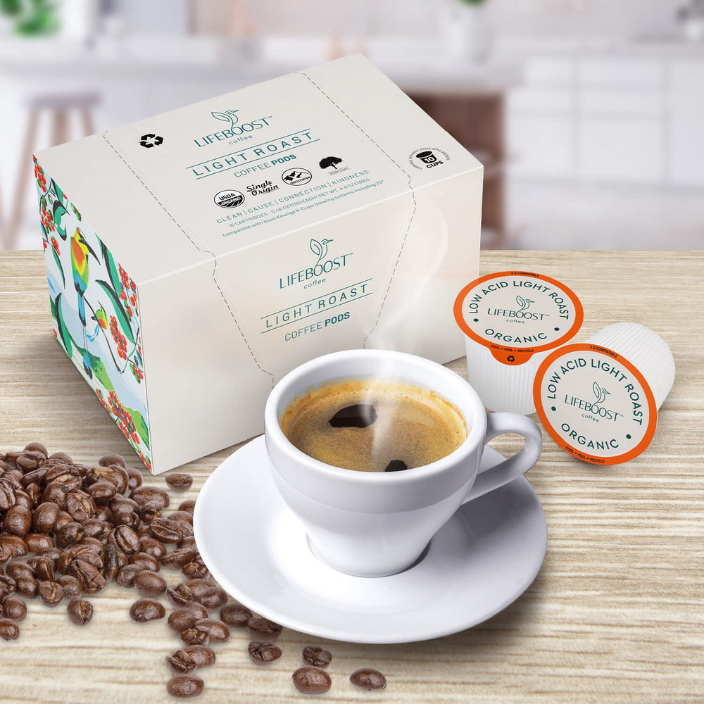 LIFEBOOST sun-dried coffee beans with rich aroma close-up.