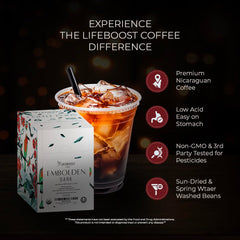 Lifeboost sun-dried coffee beans highlight natural flavor development.