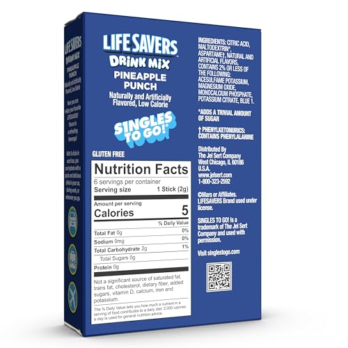 Lifesavers Singles To Go Pineapple Punch box shows 12-stick pack for travel.