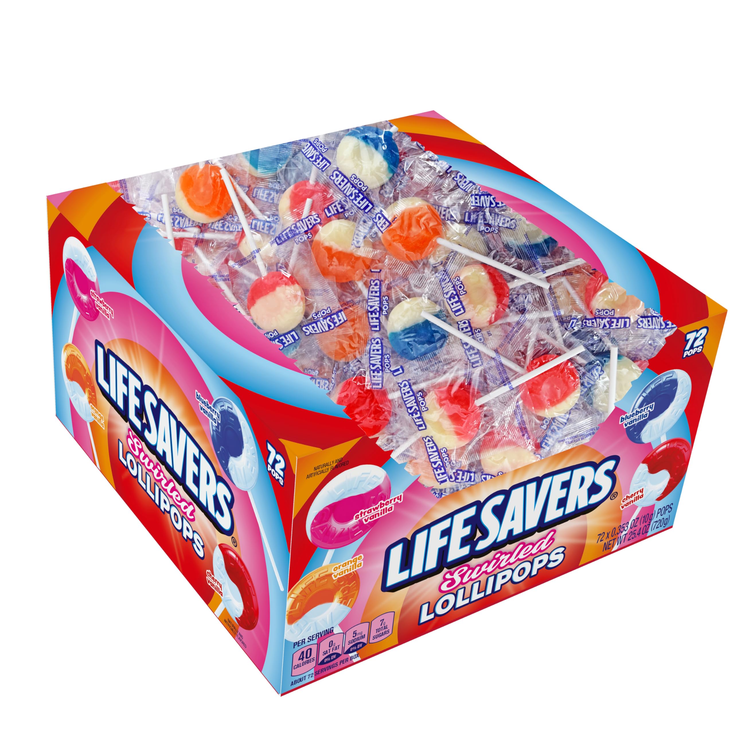 LIFE SAVERS Swirl Lollipops strawberry-vanilla flavor for bright, creamy notes.