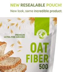 A scoop of LifeSource Foods Oat Fiber 500 measures into batter.
