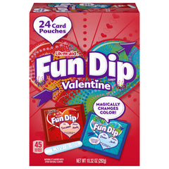 Lik-m-aid Fun Dip Valentines box packaging with classroom exchanges.