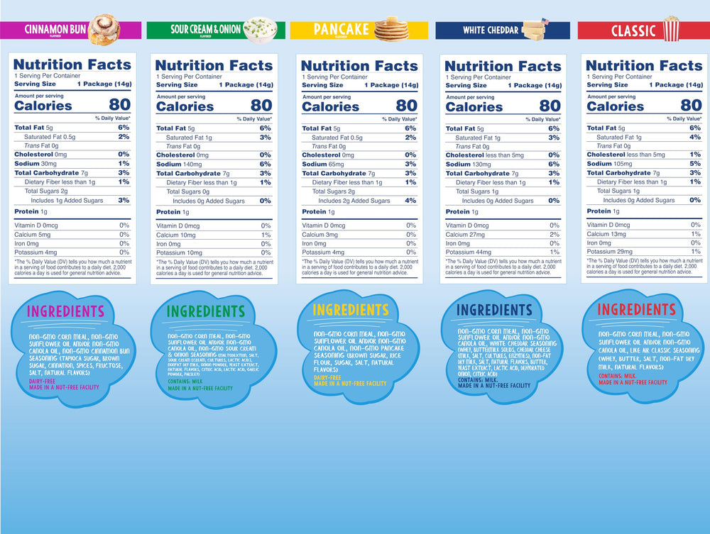 Like Air Puffcorn offers 50 calories per cup for lighter snacks.