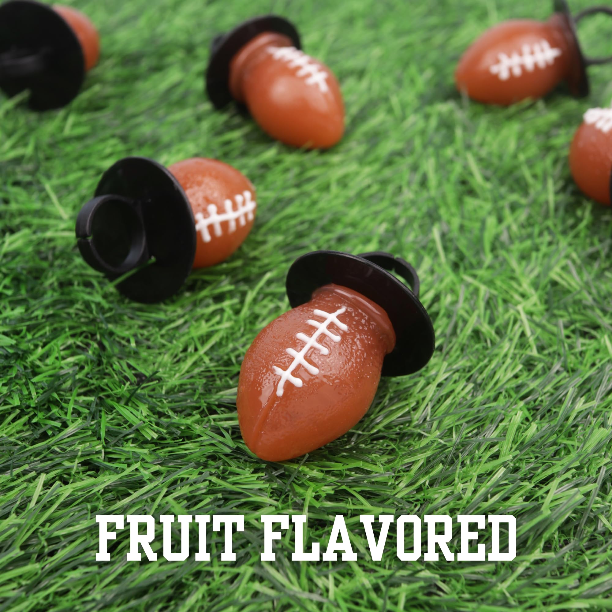 Lil' League Football Lollipop Rings close-up of fruity candy and football charm