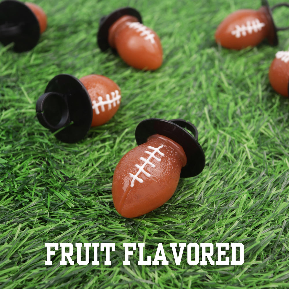 Lil' League Football Lollipop Rings close-up of fruity candy and football charm