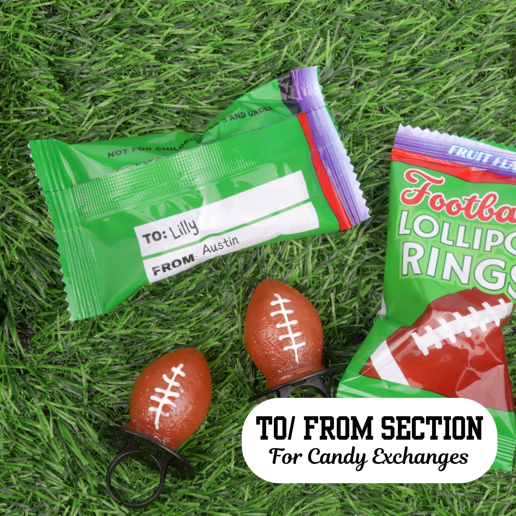 Lil' League Football Lollipop Rings individually wrapped for freshness and easy sharing