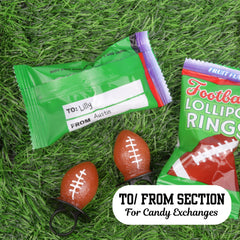 Lil' League Football Lollipop Rings individually wrapped for freshness and easy sharing