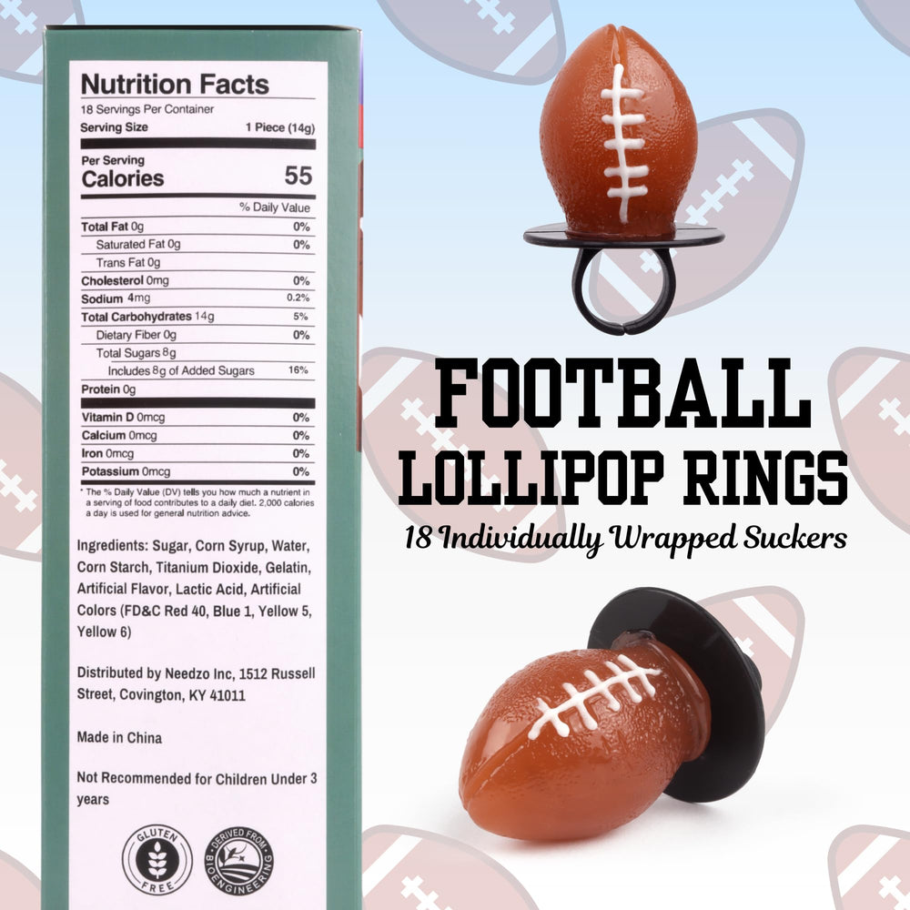 Lil' League Football Lollipop Rings pack 18 emphasizing quantity for party favors