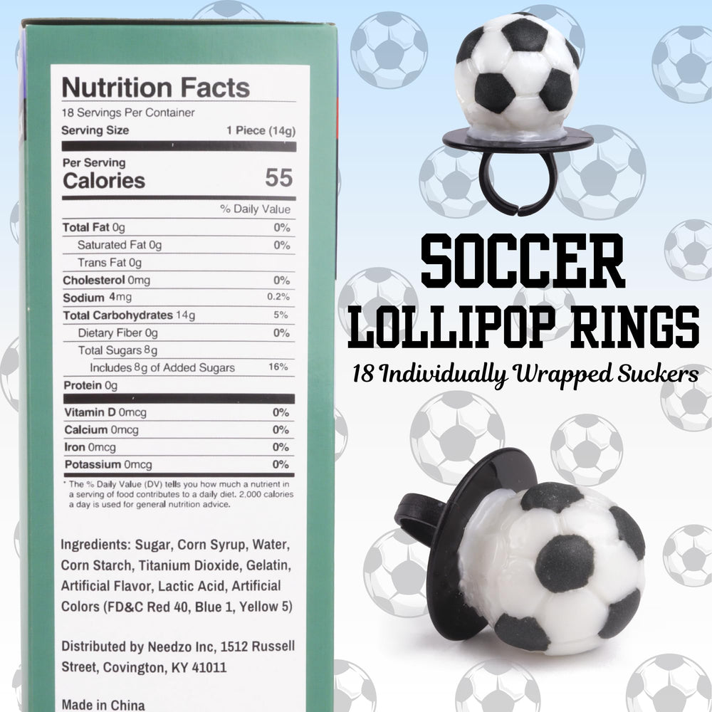 Lil' League soccer ball lollipop ring pack view, great for celebrations