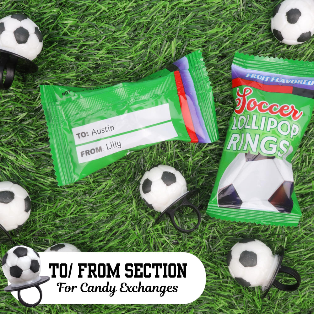 Lil' League soccer ball lollipop ring used as a party favor idea