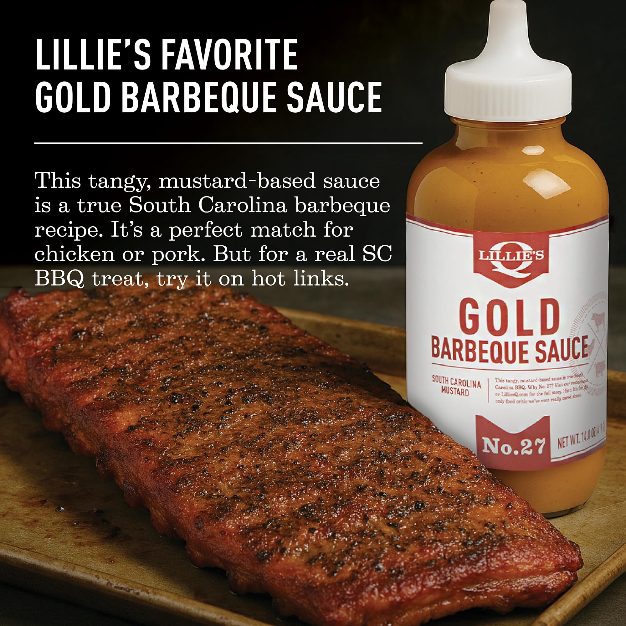 Lillie's Q Gold BBQ Sauce glaze applied to meat for a glossy finish