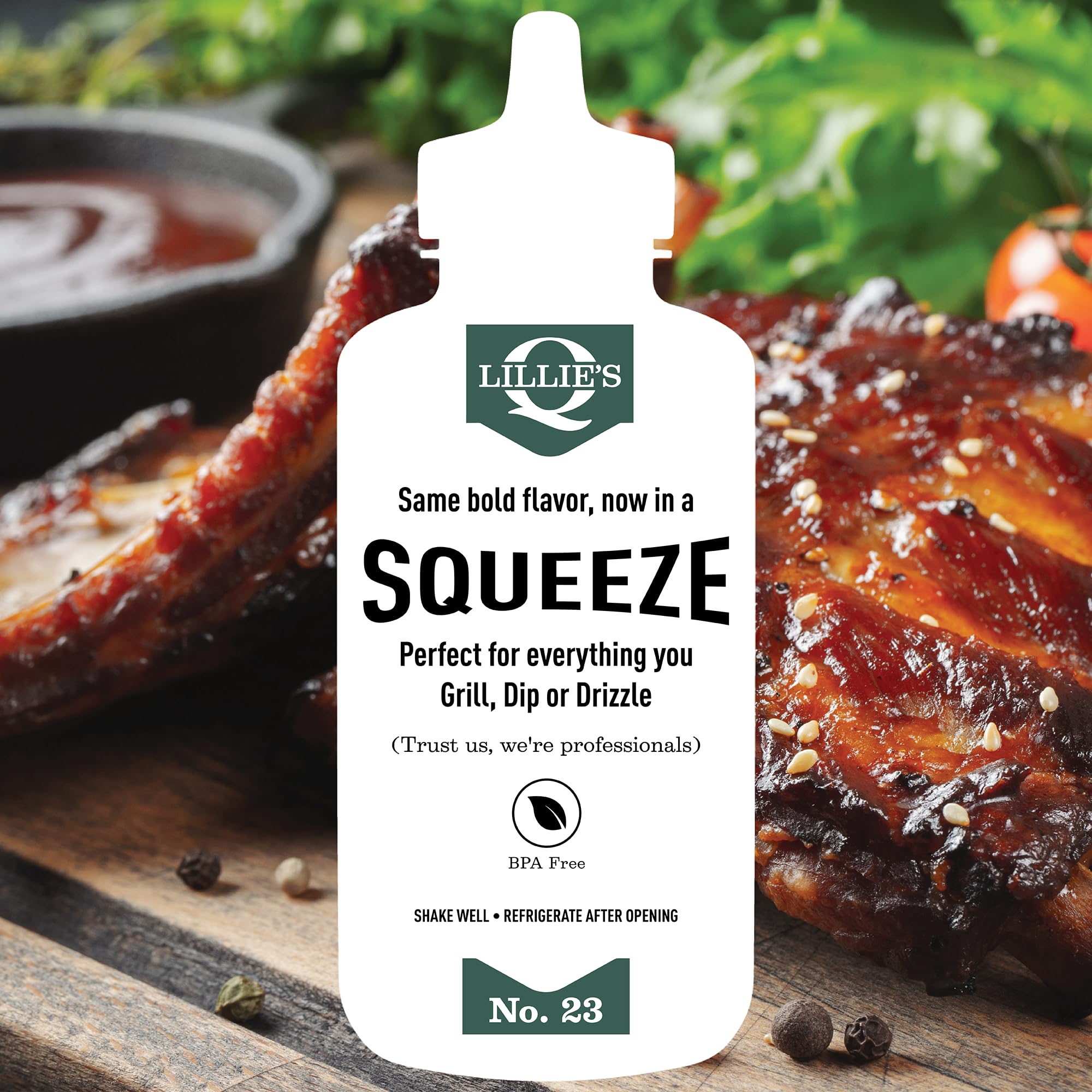 Lillie's Q Honey BBQ Sauce ingredients close-up signaling premium, GMO-free components.