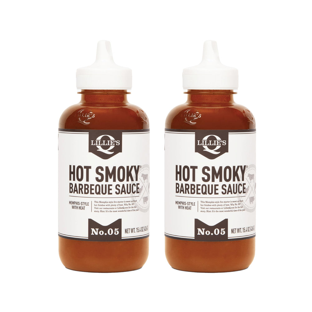Lillie's Q hot smoky BBQ sauce bottle showcases bold, versatile flavor for grilling and marinades.