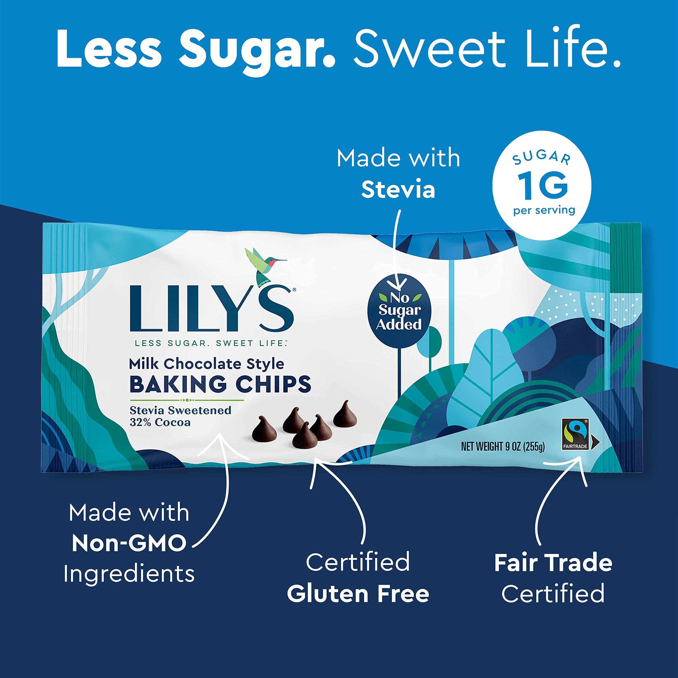 Holiday-ready chocolate chips from LILY'S suitable for Christmas, Easter, and Halloween bakes.