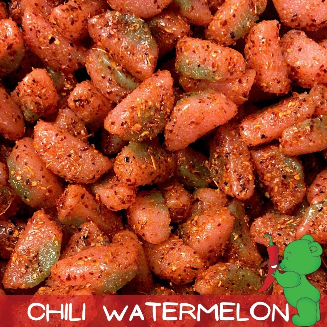 Lilys Chilies chamoy-coated spice closeup emphasizing seasoned exterior.