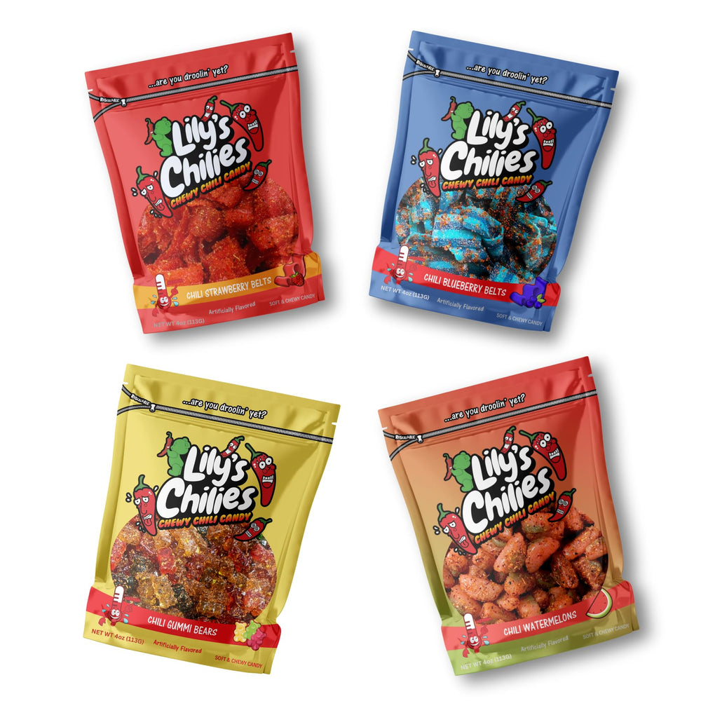 Lilys Chilies variety pack front view showing tangy chili candies for sharing.