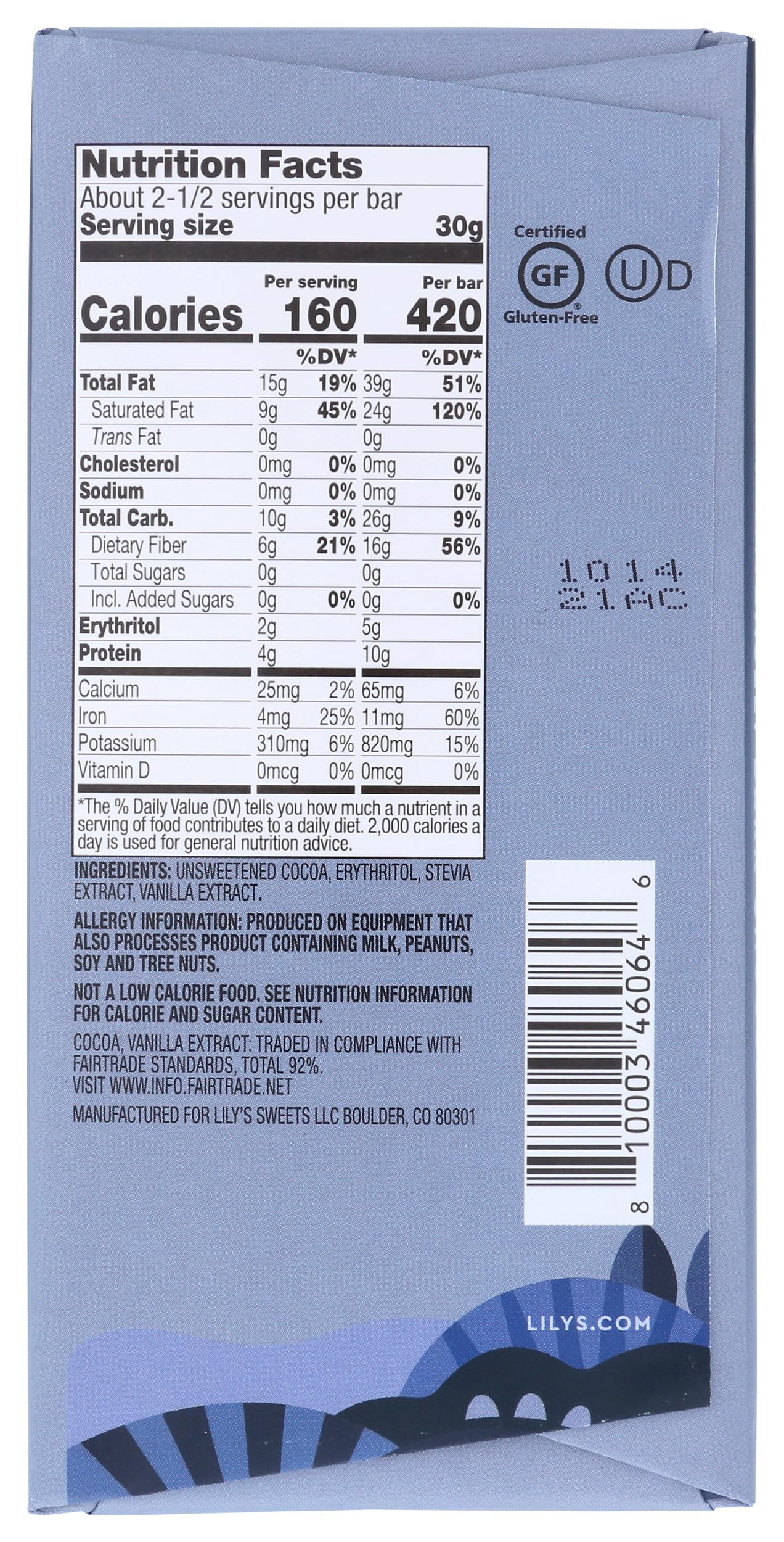 Lily's chocolate-stevia-dark-bar packaging highlighting premium look and no HFCS