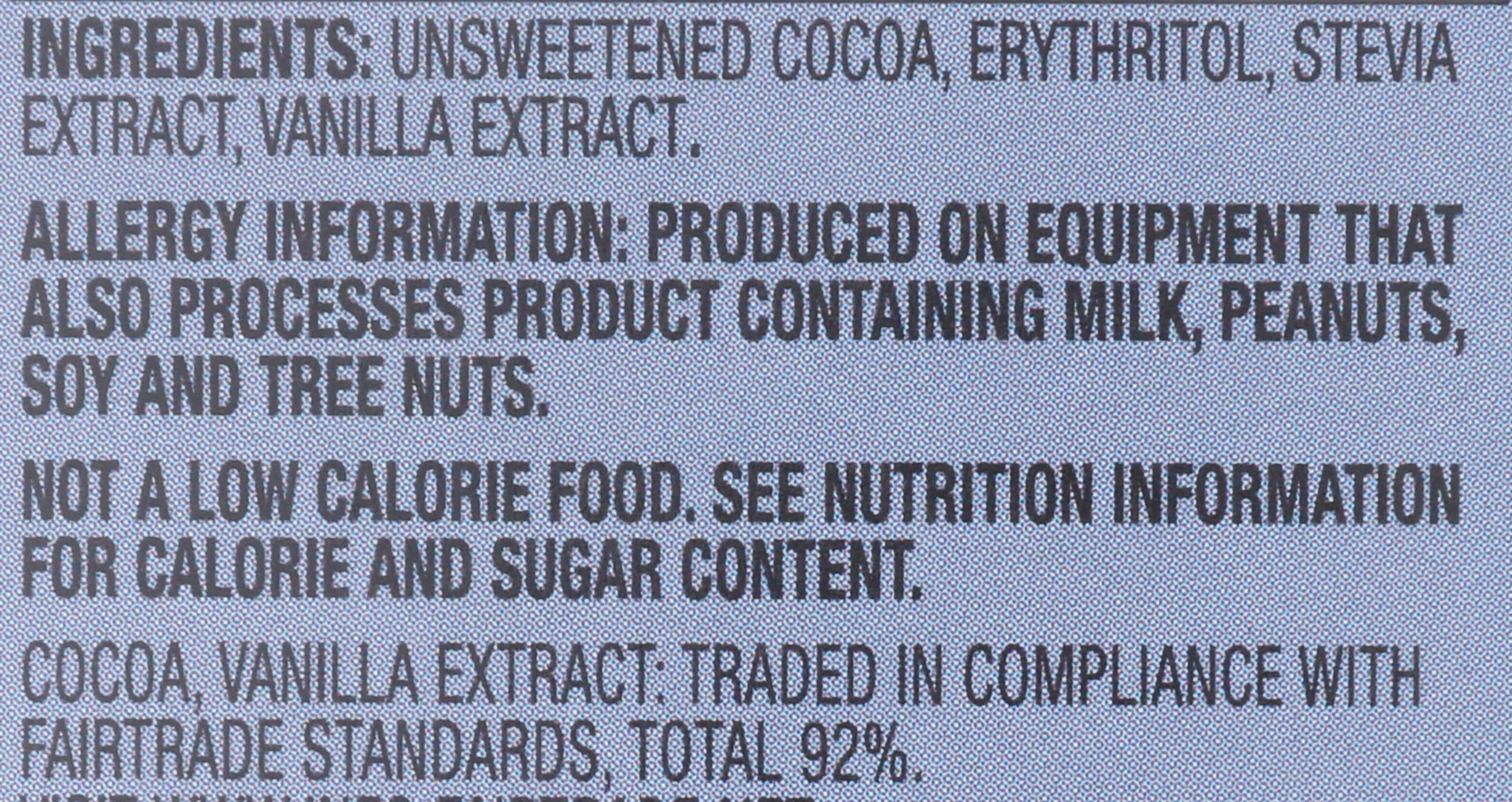 Lily's chocolate-stevia-dark-ingredients list emphasizing clean label