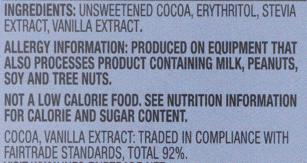 Lily's chocolate-stevia-dark-ingredients list emphasizing clean label