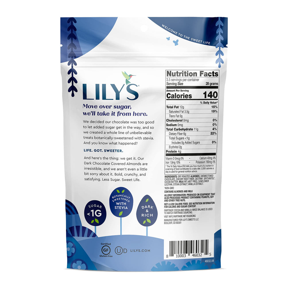 Lily's almonds served in a bowl on a desk, ideal for a low-sugar afternoon treat.