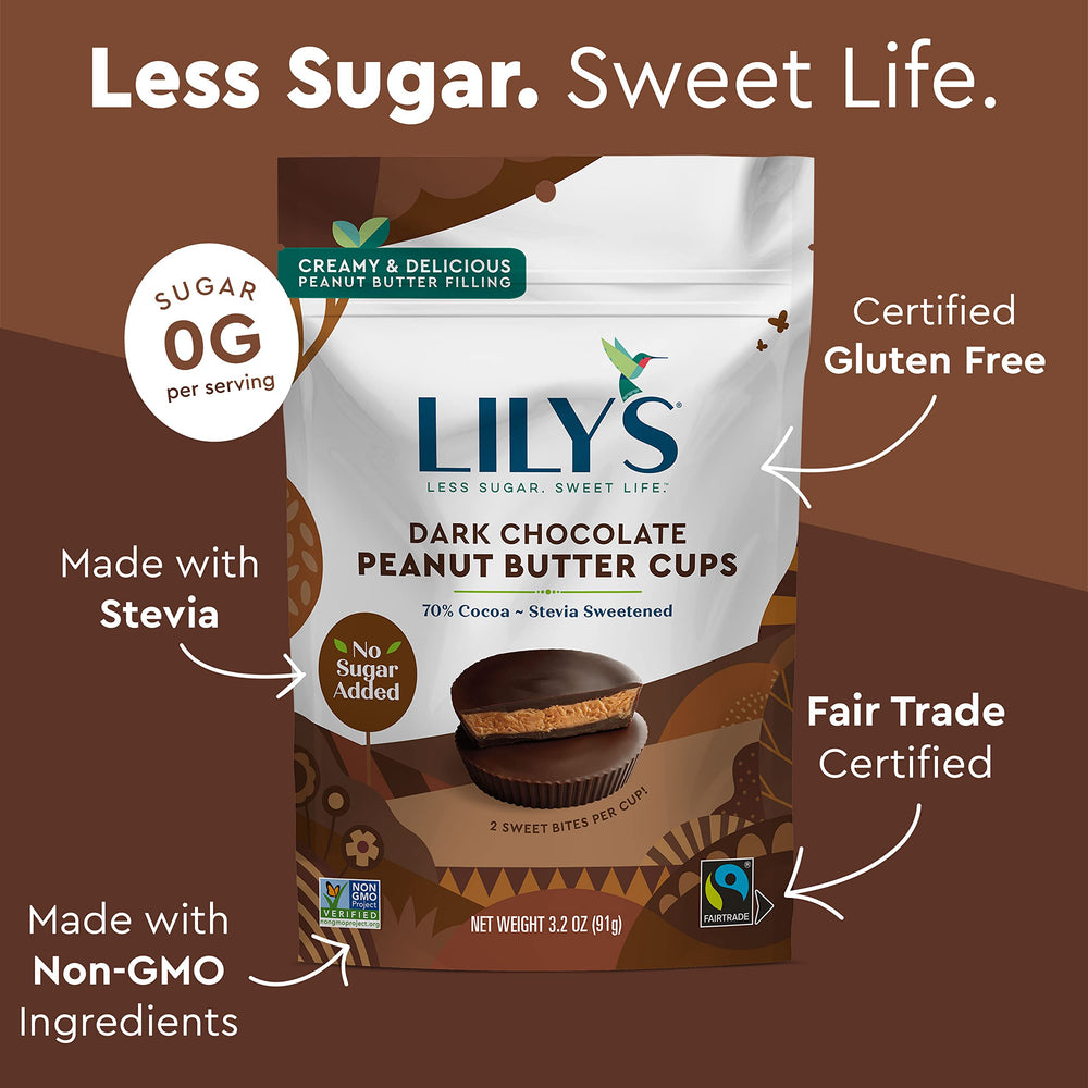Lily's pack with foil-wrapped cups, convenient on-the-go keto snack option.