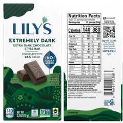 Lily's Dark Chocolate Salted Almond bar pairing nut crunch with cocoa edge