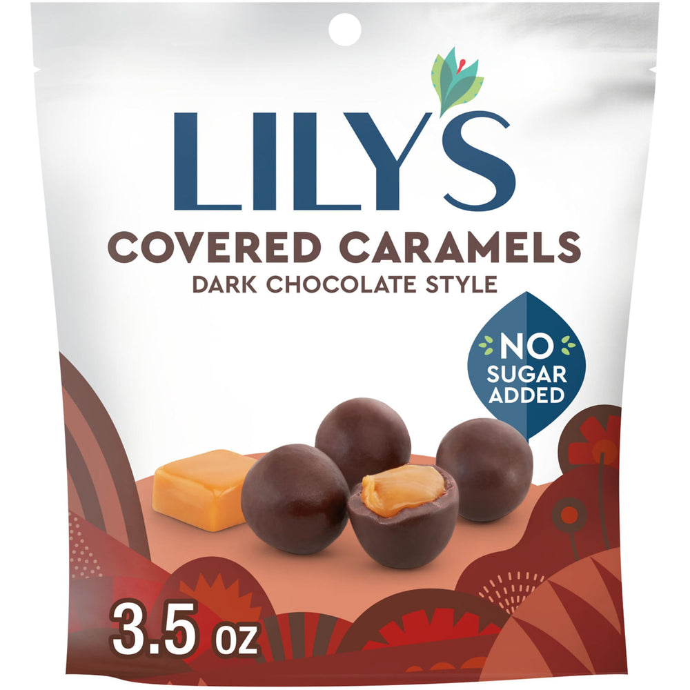 Lily's dark chocolate-style caramels in a bag for on-the-go indulgence