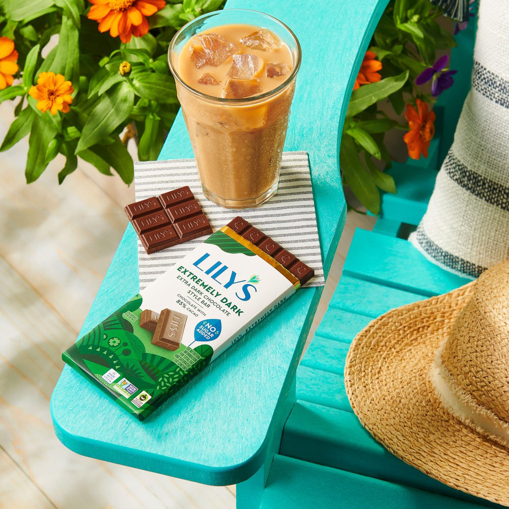 LILY'S Extremely Dark bar with stevia offers sugar-free indulgence option.