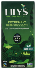 Lily's 85% cocoa chocolate packaging on display highlighting premium flavor