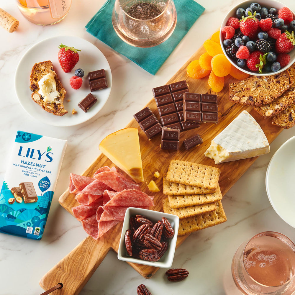 LILY'S Hazelnut Milk Chocolate Style melts into desserts and toppings.
