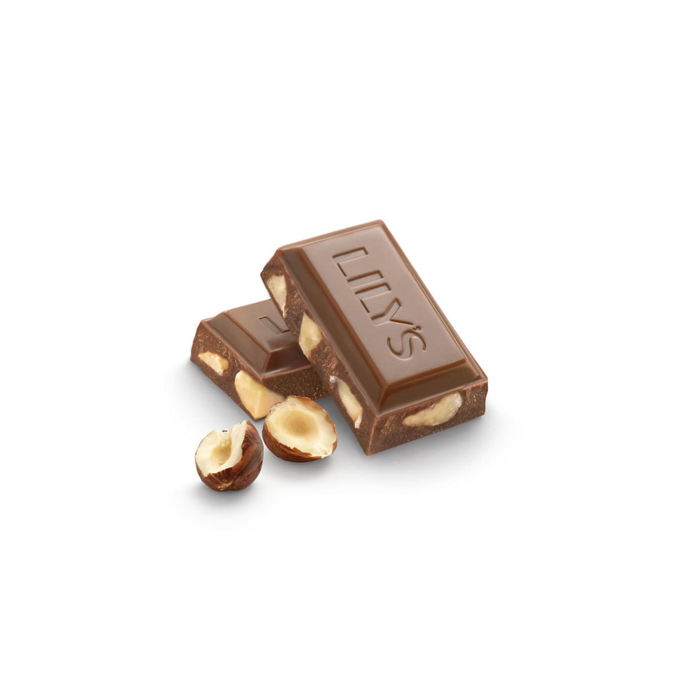 LILY'S Hazelnut Milk Chocolate Style bars for a midday work pick-me-up.