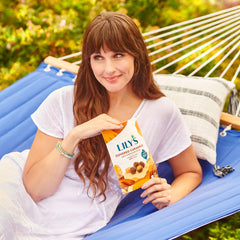 Lily's packaging close-up shows kosher and gluten-free certifications